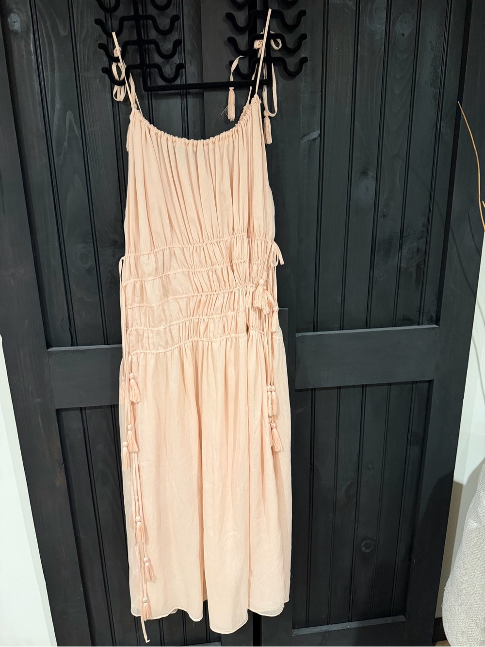 Endless Rose Blush Peach Midi Dress with Tassel Ties